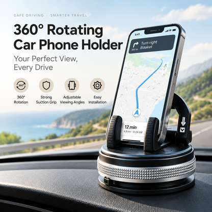 360° Rotating Suction Cup Car Phone Holder – Adjustable Dashboard Moun