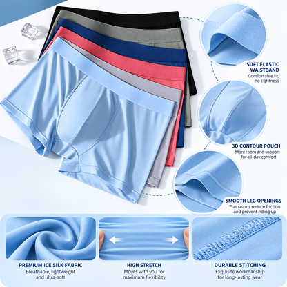 Summer Ice Silk Men Boxer Briefs, Breathable Cooling Comfort Underwear