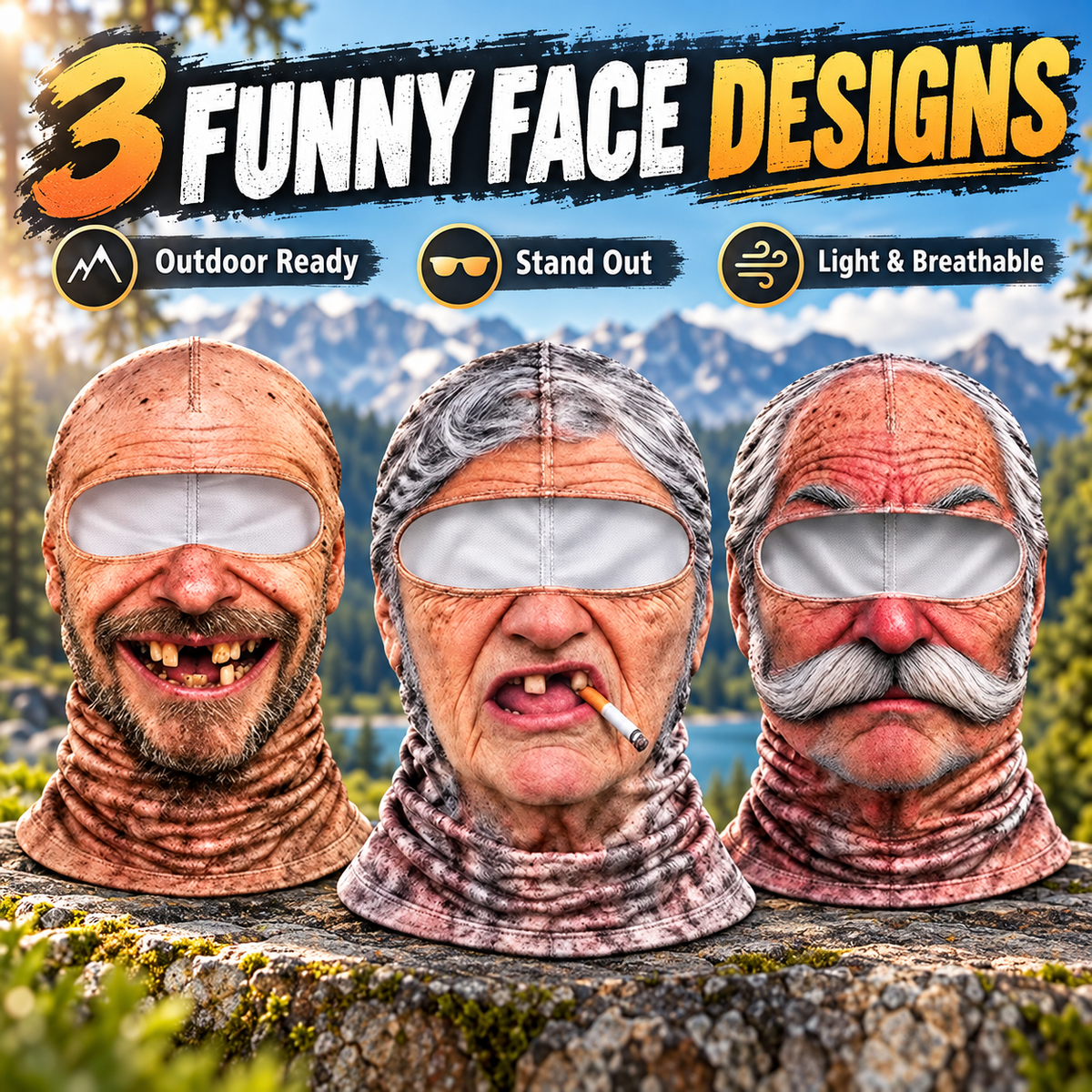 Old Man Ski Winter Face Mask 3D Funny Realistic Face Balaclava Party Gear