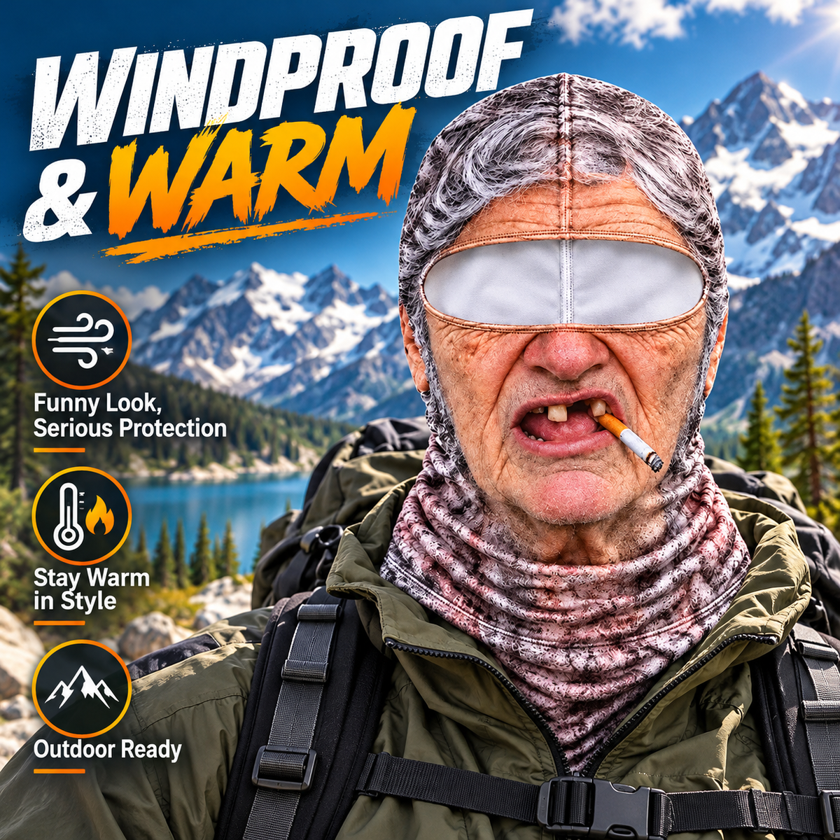 Old Man Ski Winter Face Mask 3D Funny Realistic Face Balaclava Party Gear