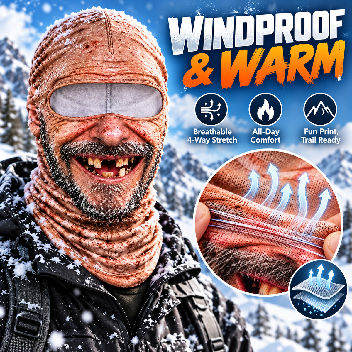 Old Man Ski Winter Face Mask 3D Funny Realistic Face Balaclava Party Gear