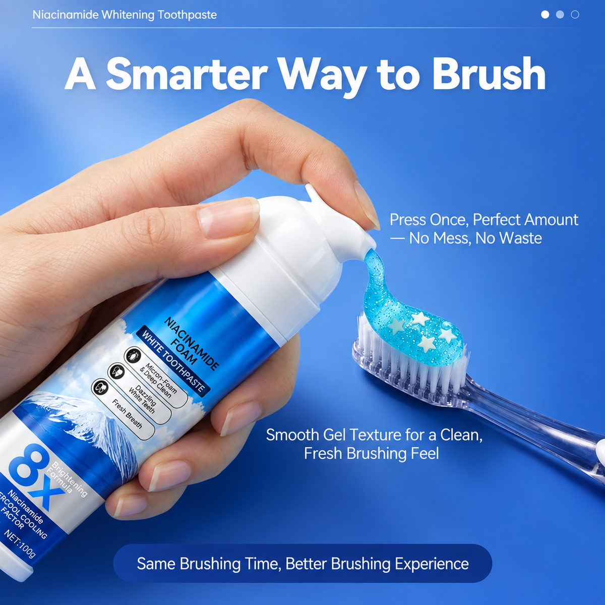 Niacinamide Foaming Whitening Toothpaste 8X - Fresh Breath Stain Removal Gentle Teeth Cleaning 100ml-D