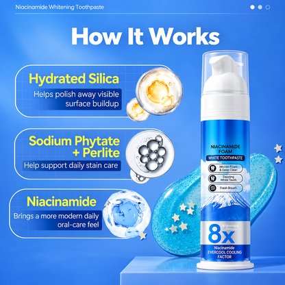 Niacinamide Foaming Whitening Toothpaste 8X - Fresh Breath Stain Removal Gentle Teeth Cleaning 100ml-D