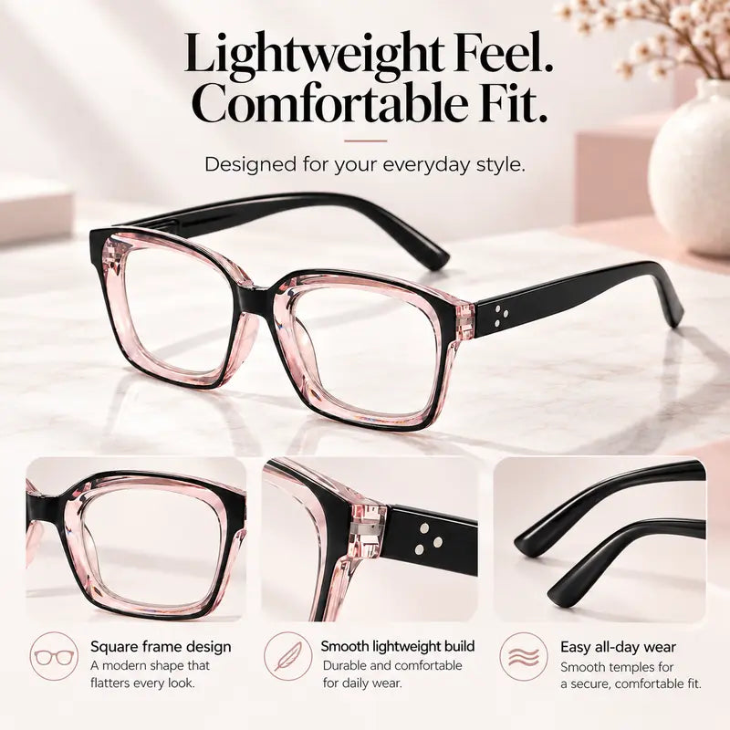 Unisex Progressive Multifocus Reading Glasses, Photochromic Blue Light Blocking Lenses, Lightweight Square Frame for Reading Computer