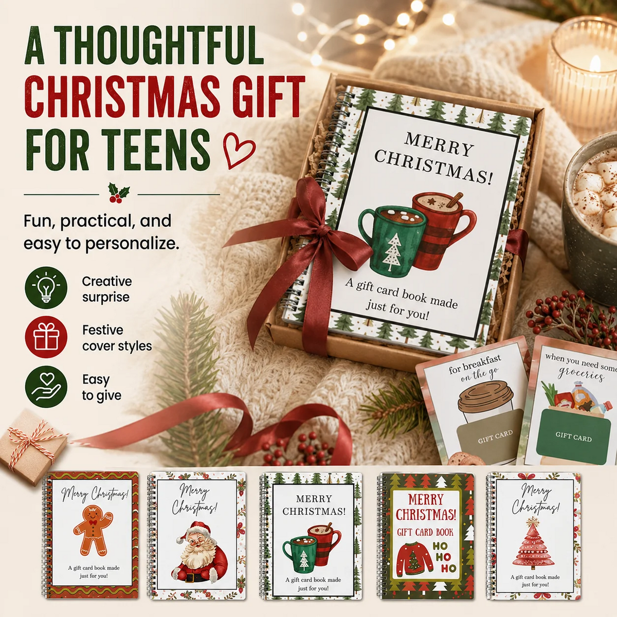 🎄Christmas Gift Card Book - 🎁Surprises On Every Page📚Hardcover & Durability Line